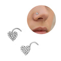 Arria White Gold Tone CZ Heart Nose Screw Hypoallergenic, Secure Twisted Fit - W.G NOSE SCREW HEART official pack