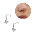 Arria White Gold Tone CZ Butterfly Drop Nose Screw Hypoallergenic, Secure Twisted Fit - W.G NOSE SCREW DANGLE BUTTERFLY official pack