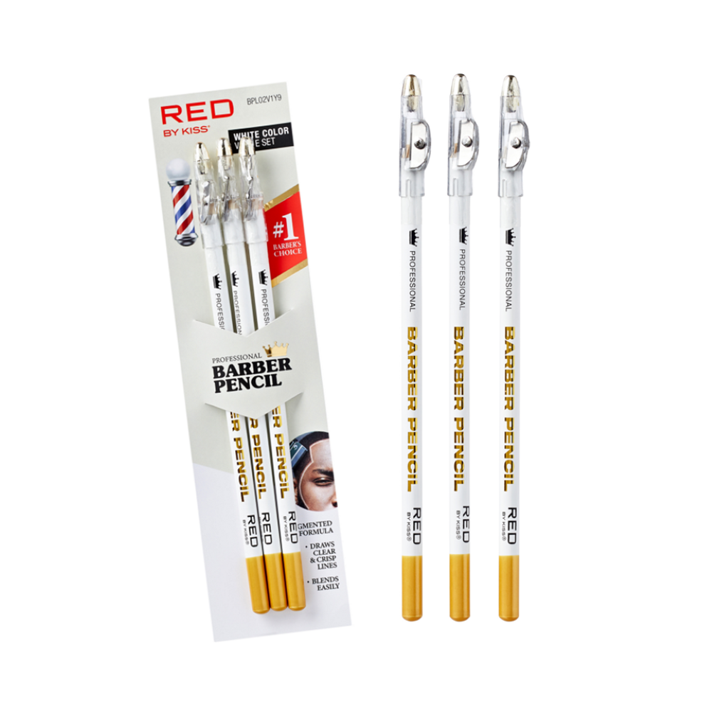 BPL02V1Y9_main "RED by KISS Barber Pencil Hairline Edge Liner Set With Built-In Sharpener in White / 3pcs, main product view."