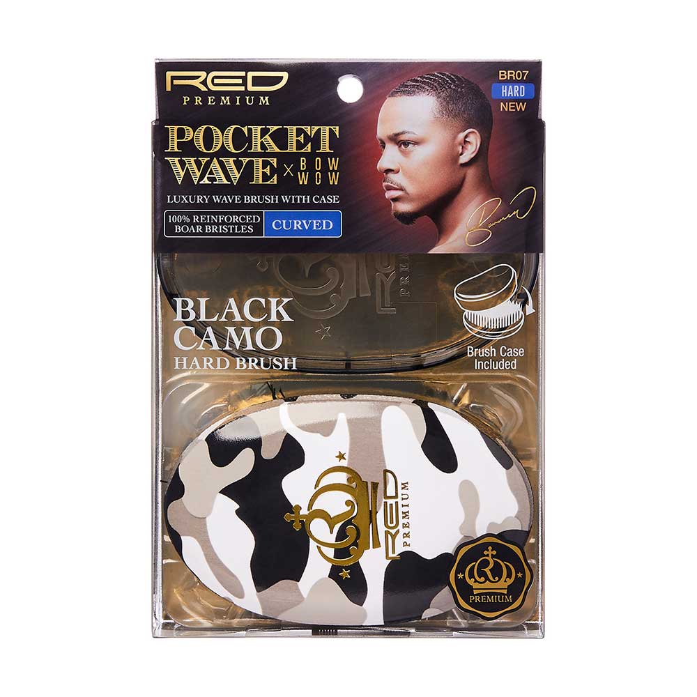 RED by KISS BOW WOW X Pocket Wave Medium Boar Brush with Case - Black Camo official pack