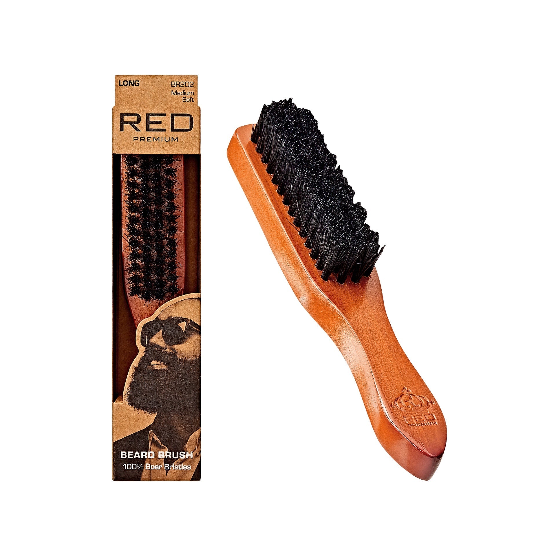 RED by KISS Premium Beard Medium Soft Long Handle Brush - RPM Beard brush Long handle official pack
