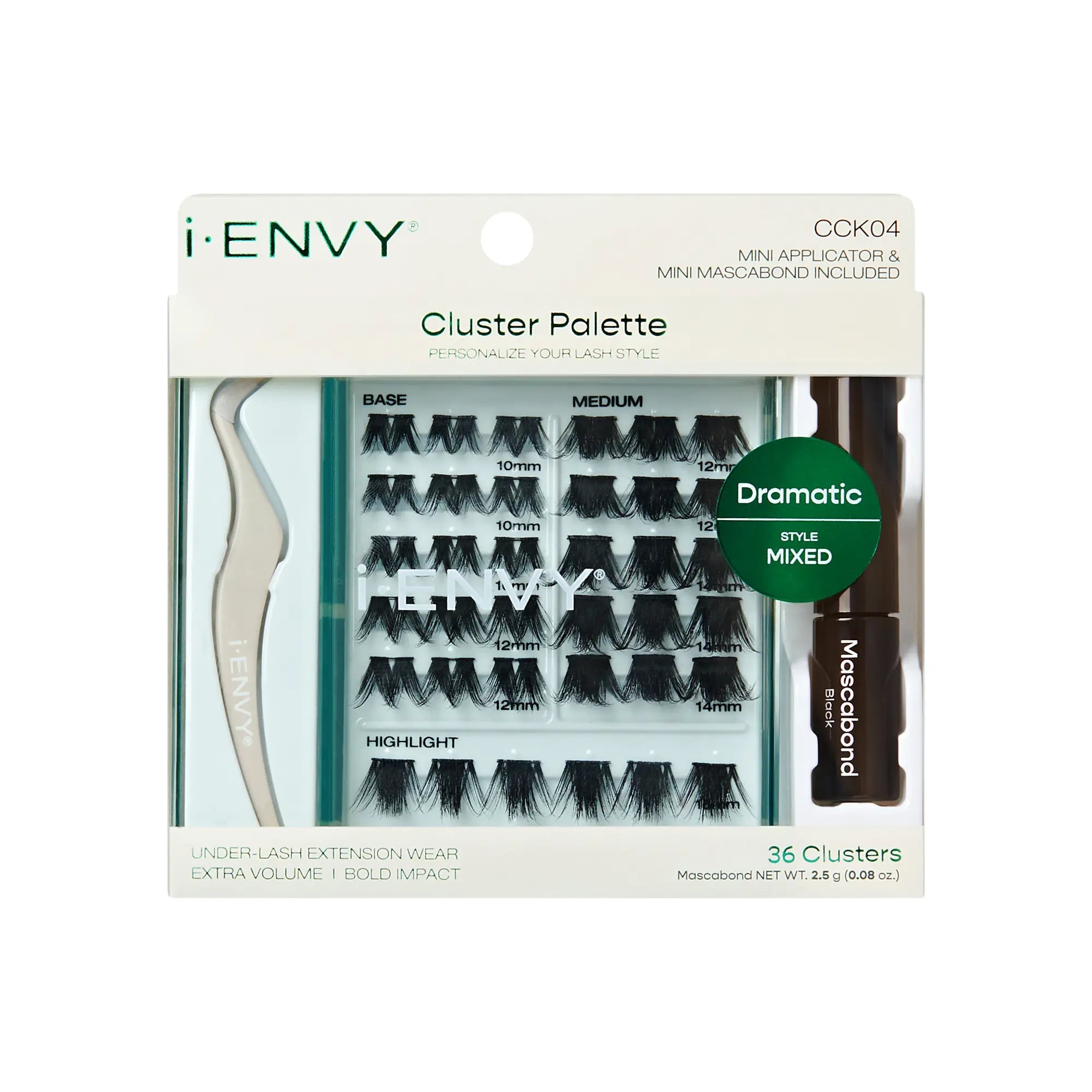 I-ENVY Cluster Palette Kit - Refillable DIY Underlash Extension Palette with 36 Lash Clusters - Dramatic official pack