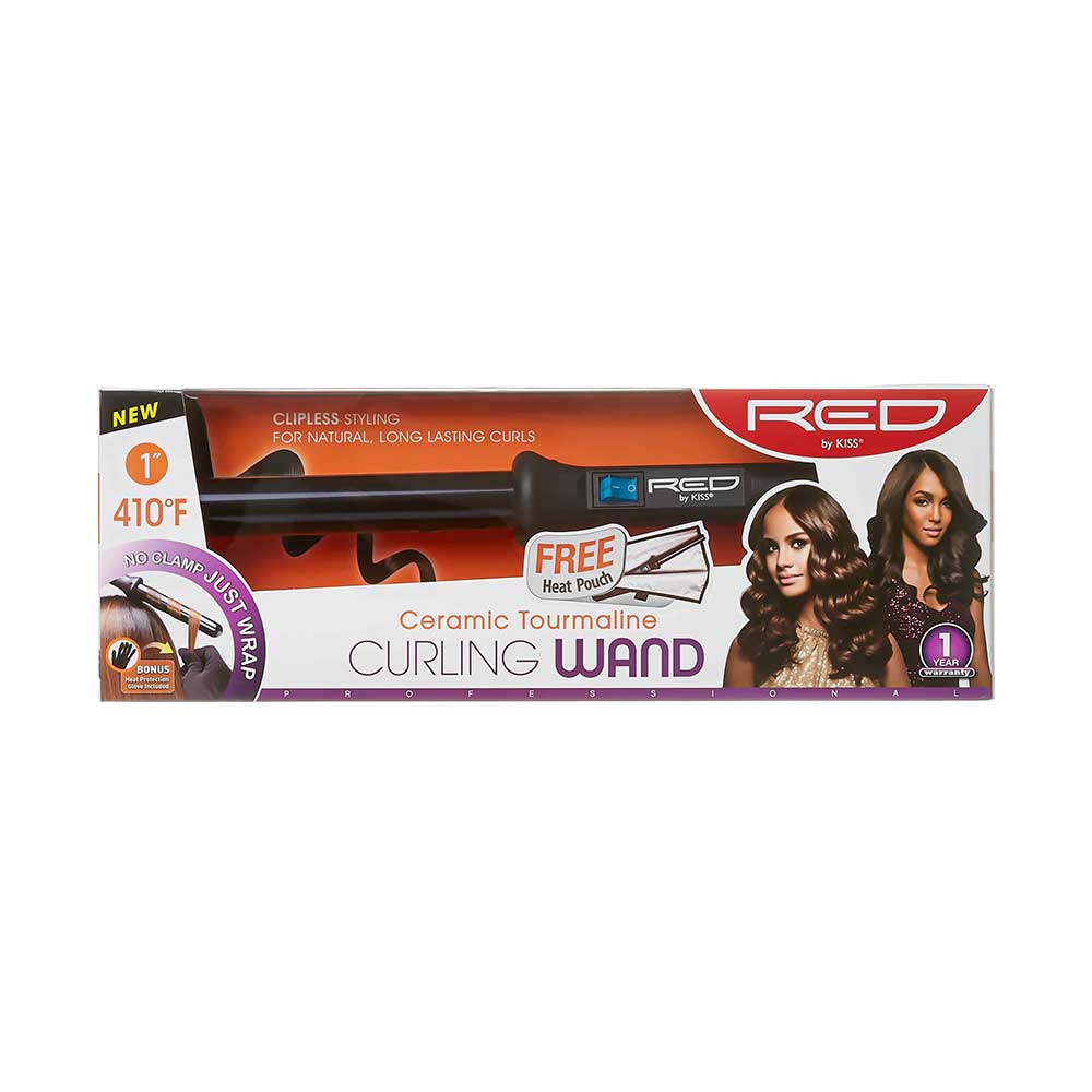 RED by KISS Ceramic Tourmaline Curling Wand - 1 Inch official pack