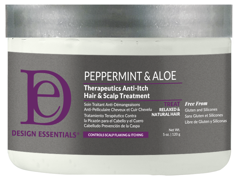 Design Essentials Therapeutics Anti-Itch Hair & Scalp Treatment 5oz — official pack photo 40148 (DEC-PepAloeHairScalpTreat-FRONT-5oz-WO-0424__06325.1712332750.1280.1280.png) from designessentials.com