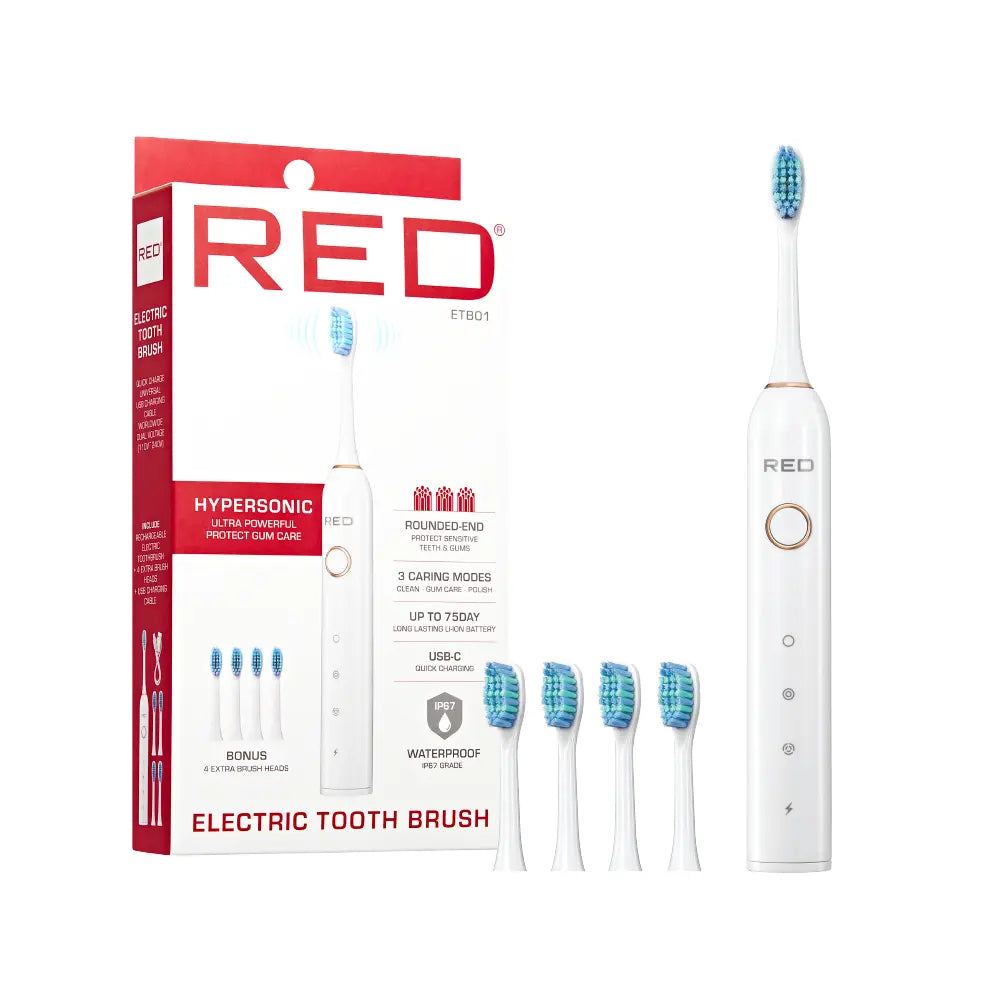 RED by KISS Hypersonic Sonic Electric Toothbrush – Waterproof Design with 75-Day Battery Life - Toothbrush Set / White official pack