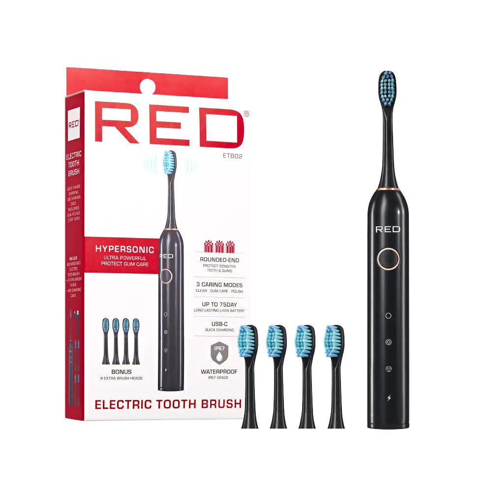 RED by KISS Hypersonic Sonic Electric Toothbrush – Waterproof Design with 75-Day Battery Life - Toothbrush Set / Black official pack