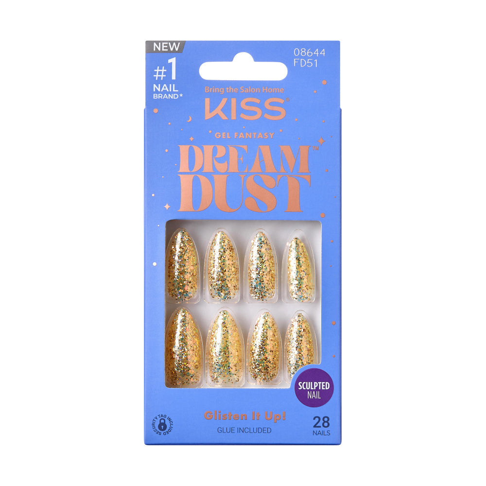 Kiss Gel Fantasy Glue On Nails - Long Lasting False Nails - Sparkle Dust / Dreamdust official pack