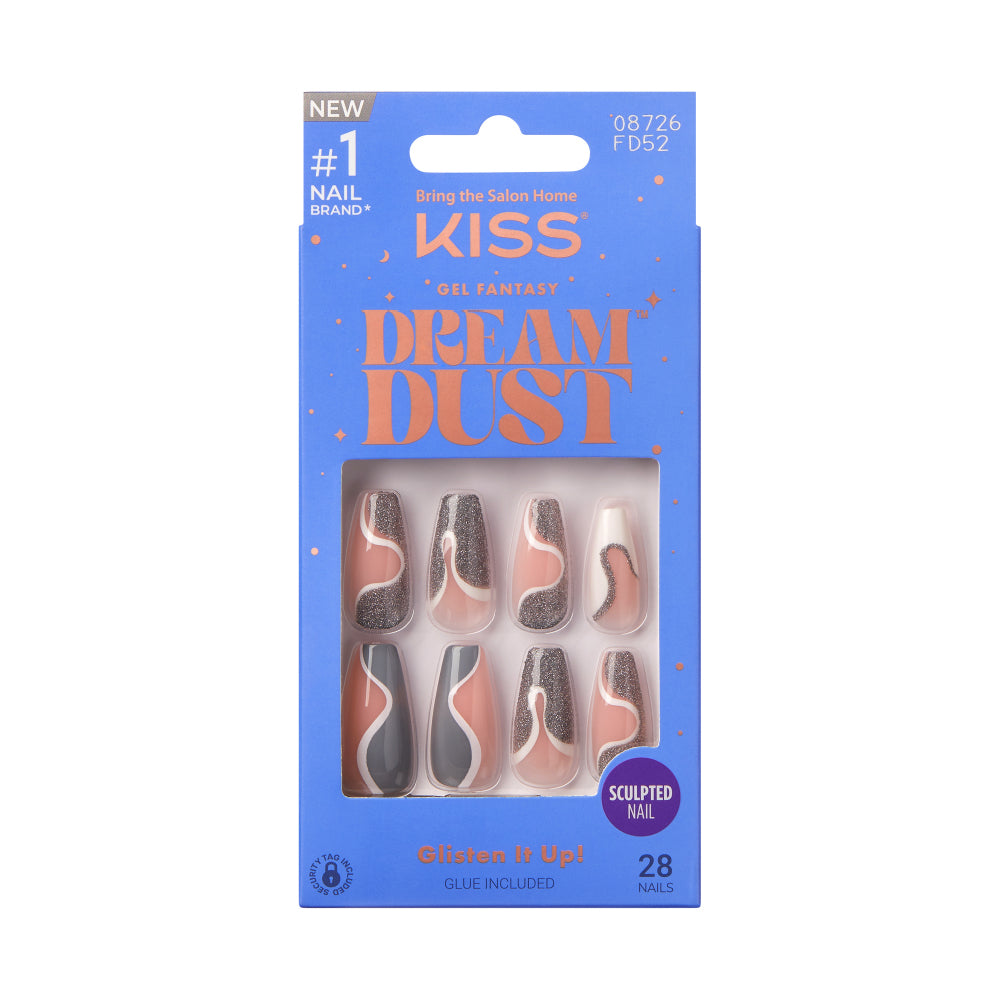 Kiss Gel Fantasy Glue On Nails - Long Lasting False Nails - Next Level / Dreamdust official pack