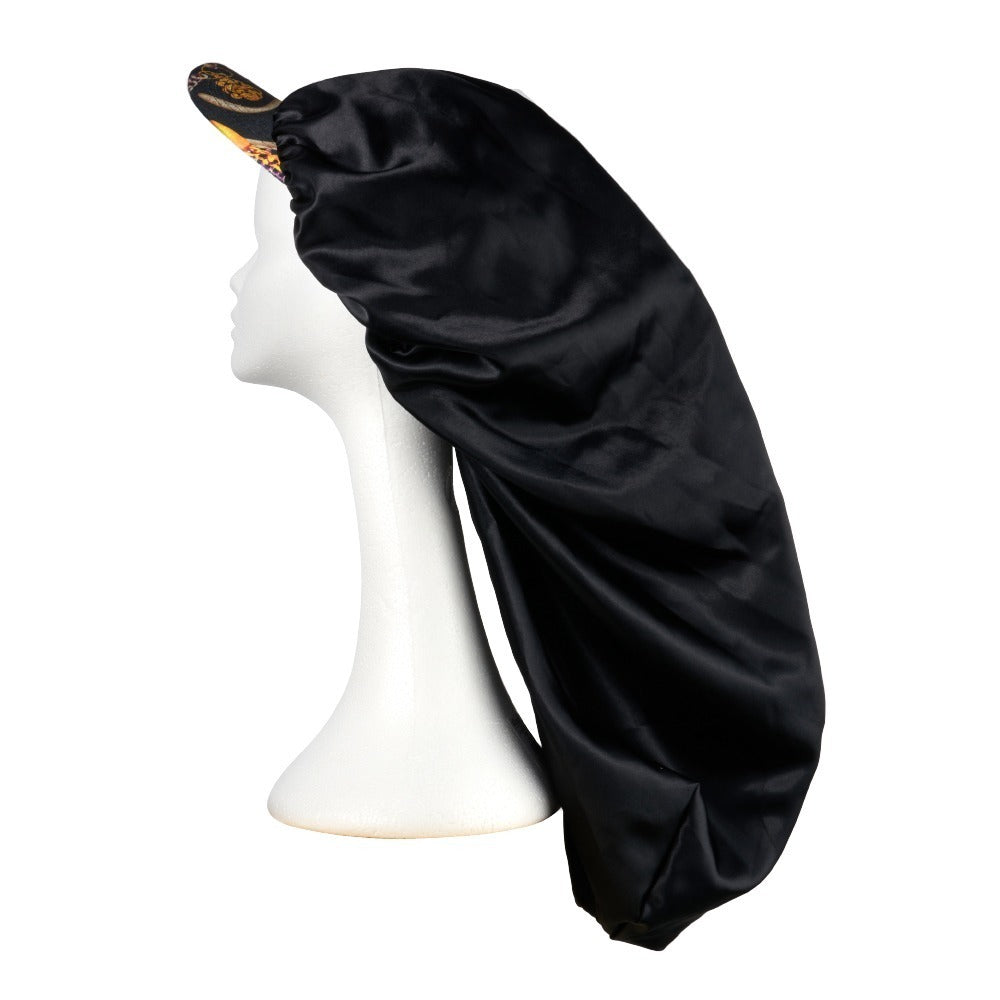 FH036_main "RED by KISS Satin Visor Braid Bonnet - Black, main product view."