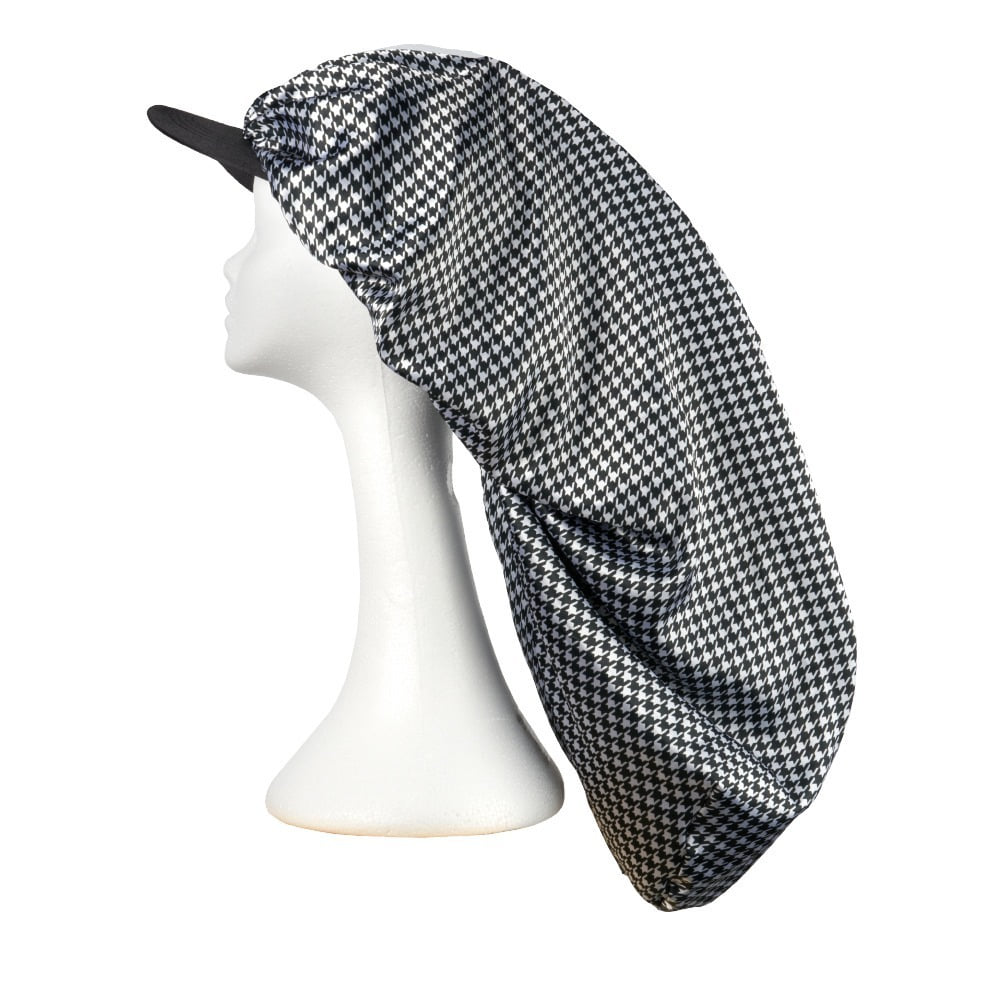 FH037_main "RED by KISS Satin Visor Braid Bonnet - Houndstooth, main product view."
