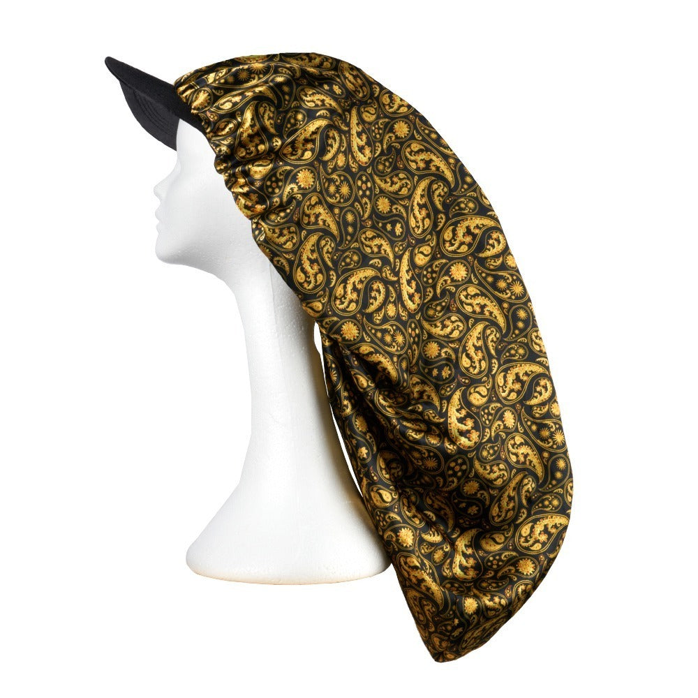 FH039_main "RED by KISS Satin Visor Braid Bonnet - Luxe Paisley, main product view."