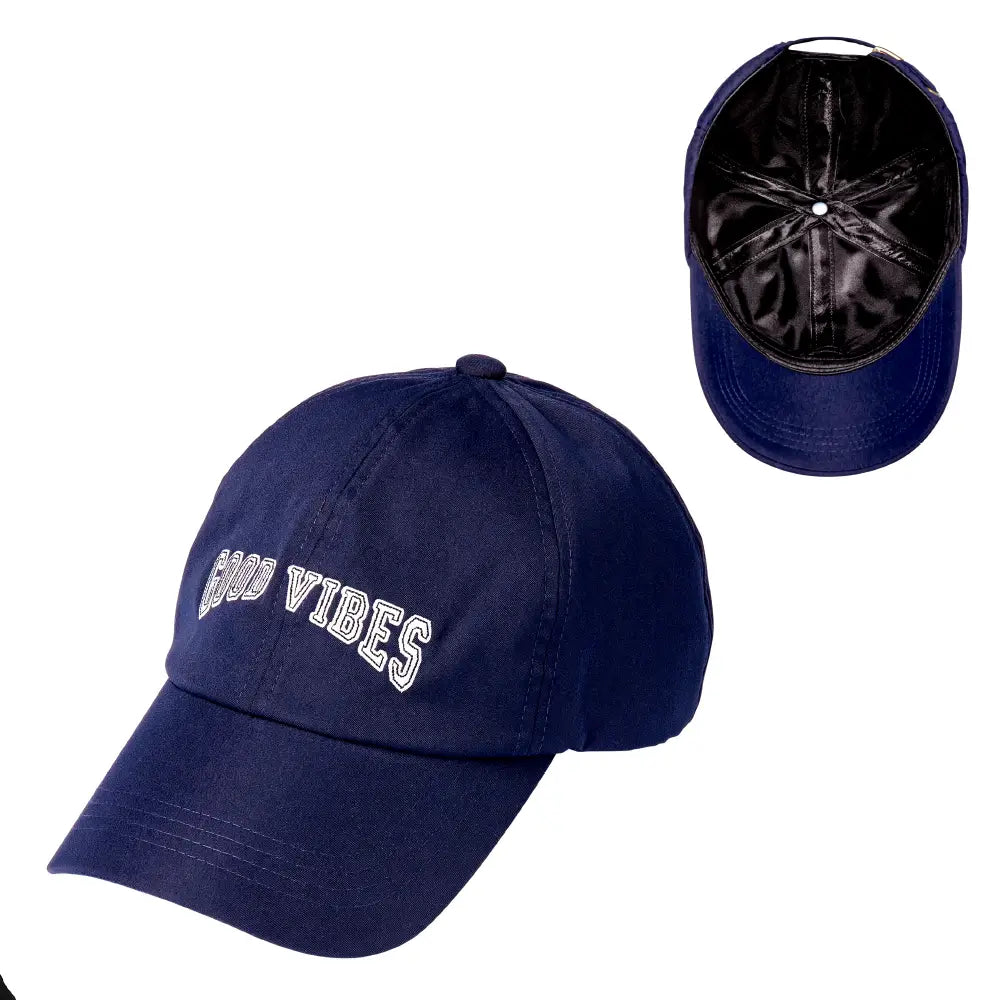Arria Adjustable Satin Lined Embroidered Baseball Cap - Good Vibes official pack