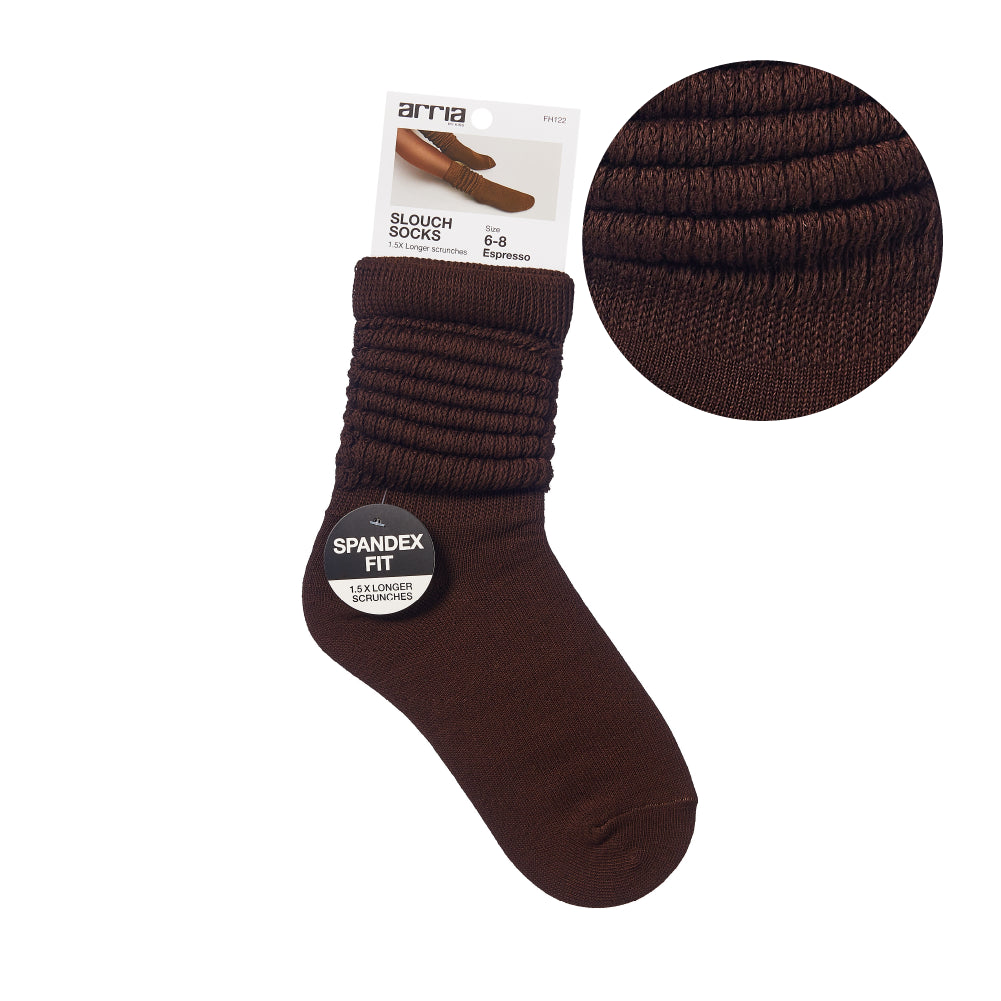 Arria Extra Long Soft Cotton Trendy Slouch Socks - 6-8 / Espresso official pack