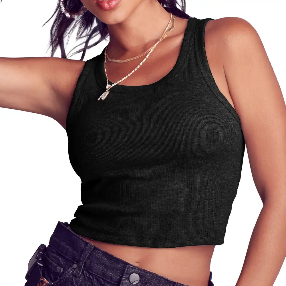 Arria Ribbed Crop Tank Top – Women’s Soft Slim Fit Scoop Neck Sleeveless Shirt official pack