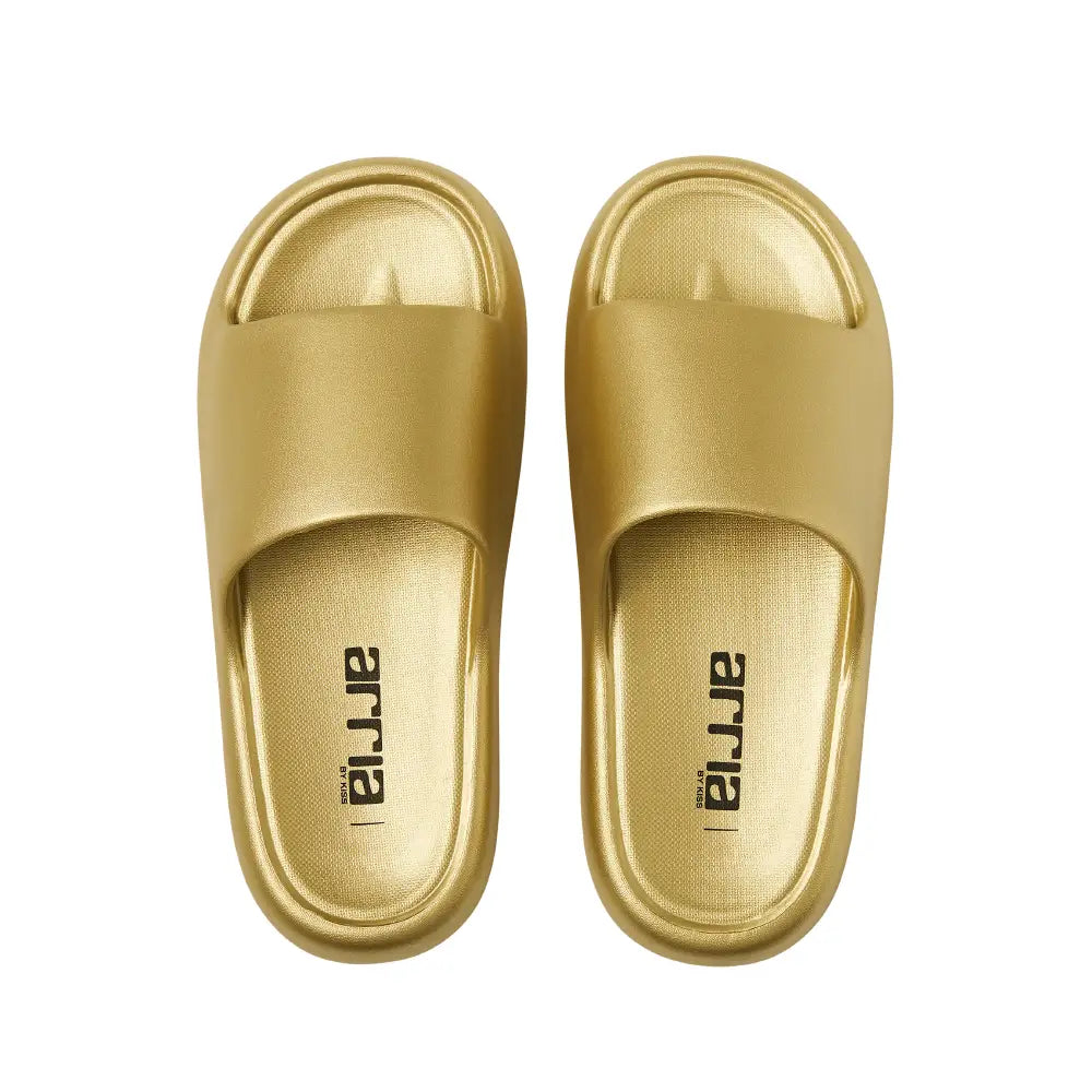 Arria Chrome Cloud Slipper – Lightweight Cushioned Slides, Anti-Slip, Indoor & Outdoor - M / Gold official pack