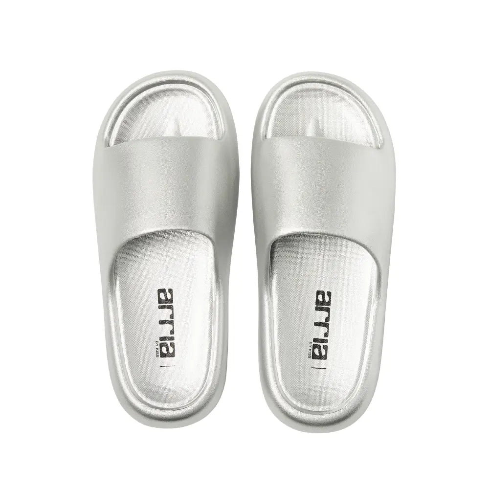 Arria Chrome Cloud Slipper – Lightweight Cushioned Slides, Anti-Slip, Indoor & Outdoor - XL / Silver official pack