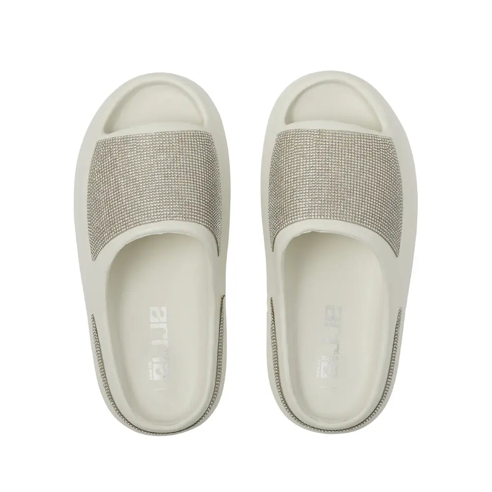Arria Rhinestone Glitter Cloud Slippers – Open Toe Slides for Women & Men - S / White official pack