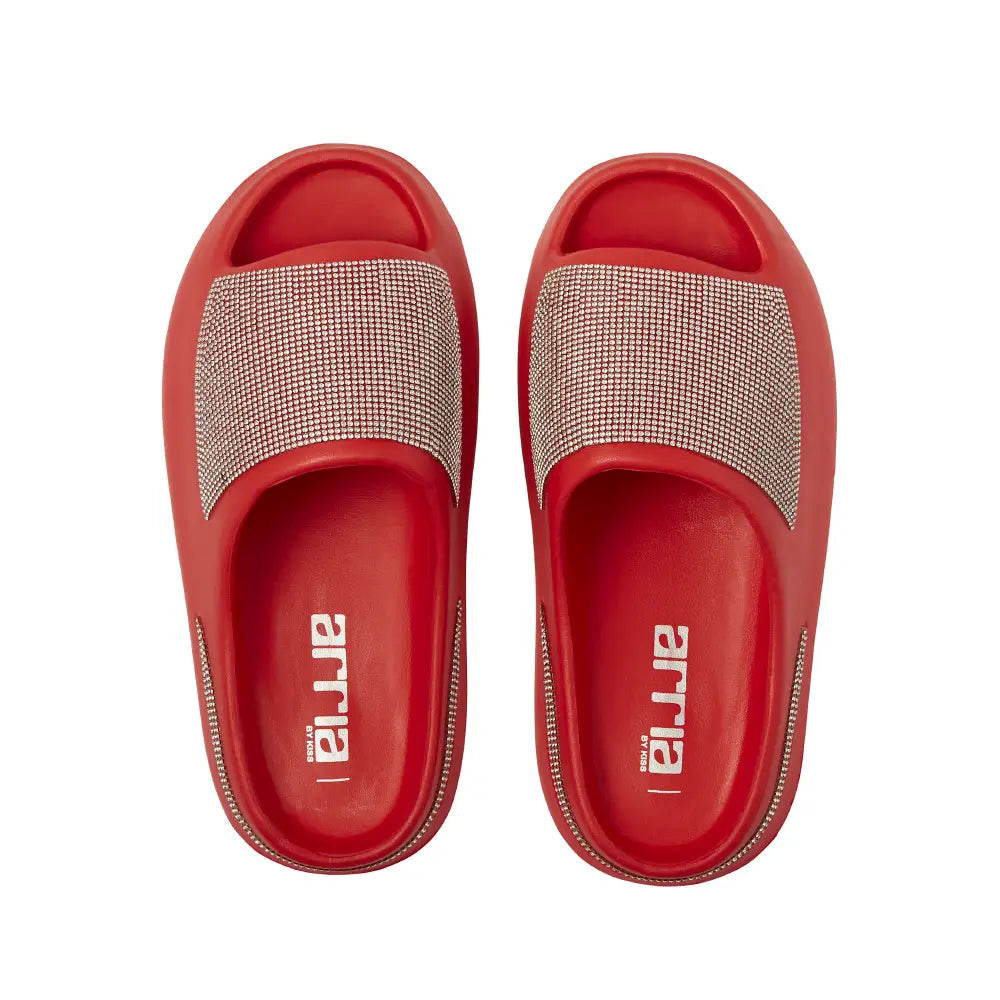 Arria Rhinestone Glitter Cloud Slippers – Open Toe Slides for Women & Men - XL / Red official pack