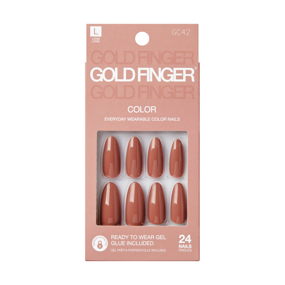 Gold Finger Solid Color Press On Nails Kit – Long Lasting Glue-On Fake Nails Set - My Vision / Soft/Neutral official pack