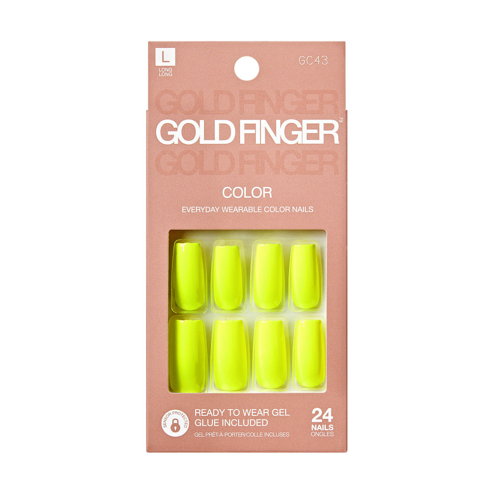 Gold Finger Solid Color Press On Nails Kit – Long Lasting Glue-On Fake Nails Set - Cool About It / Bright/Neon official pack