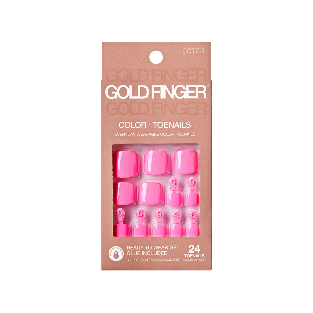 Gold Finger Solid Color Glue-On Fake Toenails - Press On Gel Toe Nails with Adhesive official pack