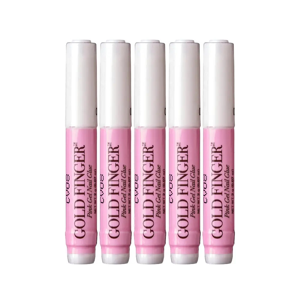 Gold Finger Pink Gel Nail Glue (5pcs) Fast Drying & Super Strong - GF Pink Gel Nail Glue 5 pack official pack