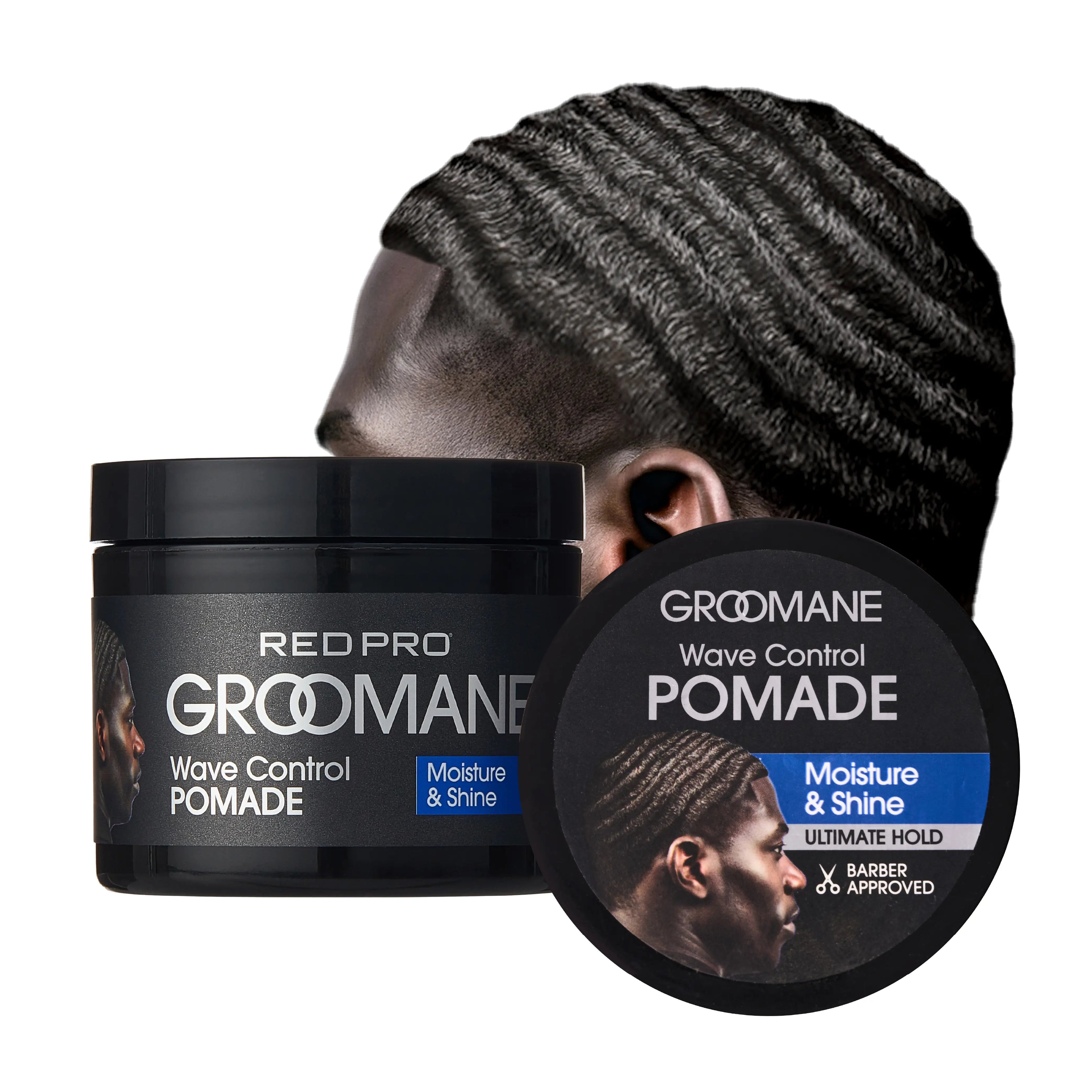 Red PRO Groomane Wave Control Pomade - Ultimate Hold, Moisture & Shine official pack