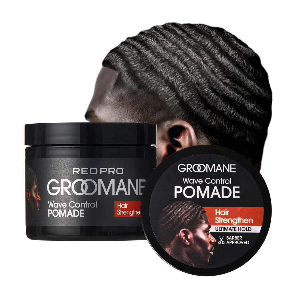 Red PRO Groomane Wave Control Pomade - Ultimate Hold, Moisture & Shine official pack