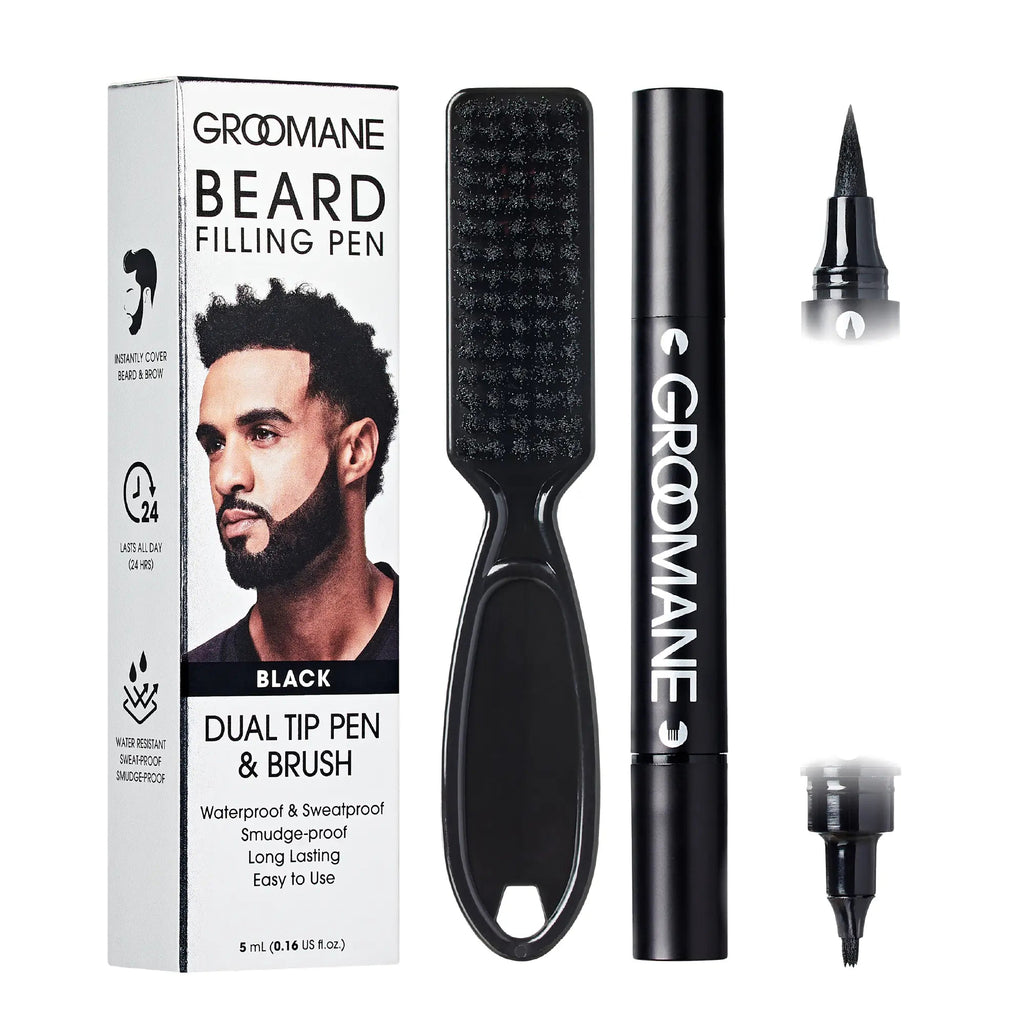 RED by KISS Groomane Beard Filler Pen for Men -  Dual Tip with Blending Brush official pack