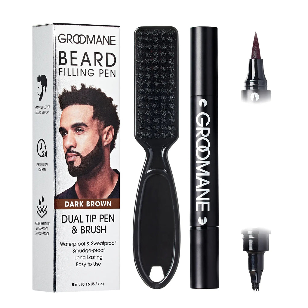RED by KISS Groomane Beard Filler Pen for Men -  Dual Tip with Blending Brush official pack
