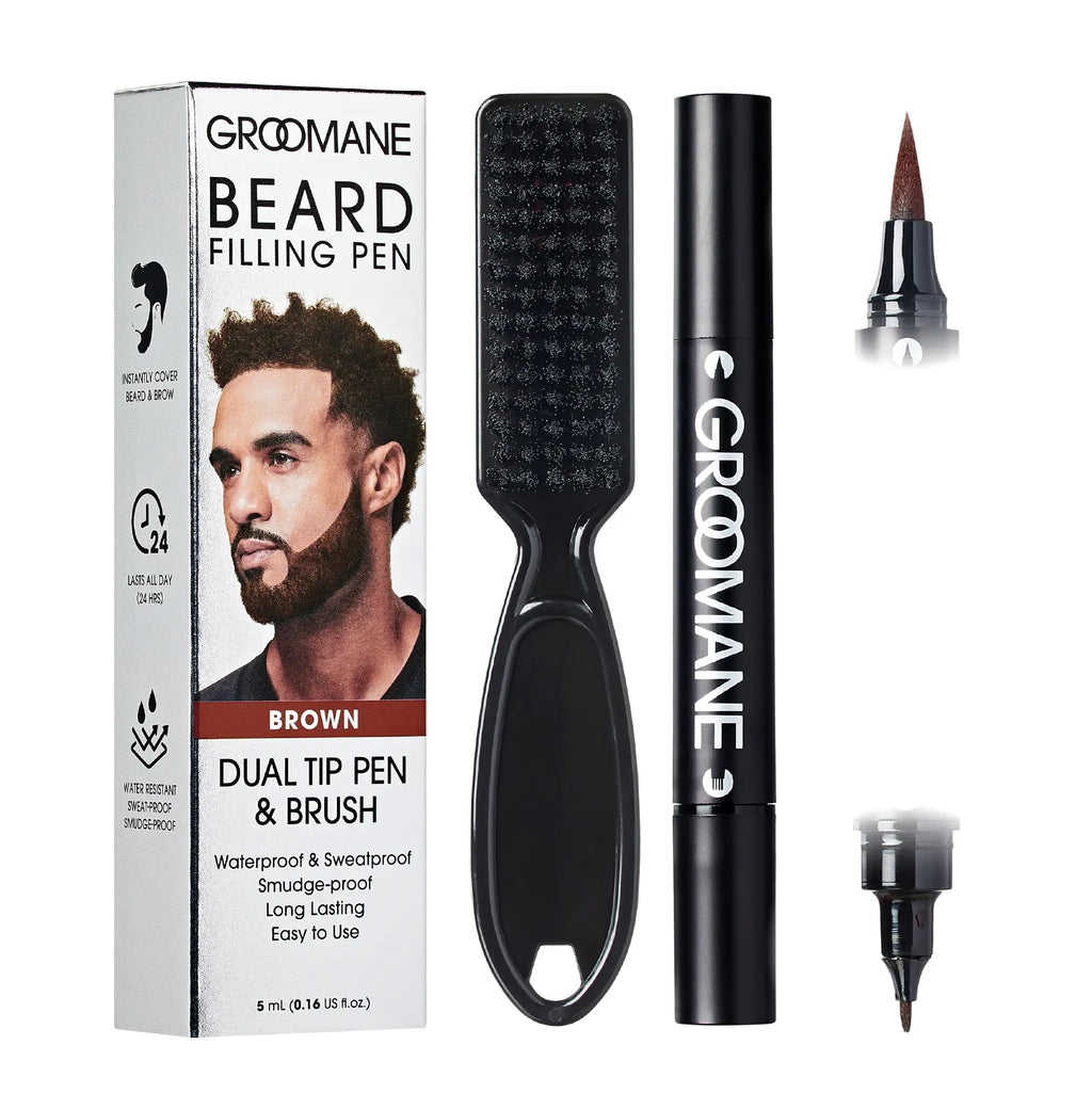 RED by KISS Groomane Beard Filler Pen for Men -  Dual Tip with Blending Brush official pack
