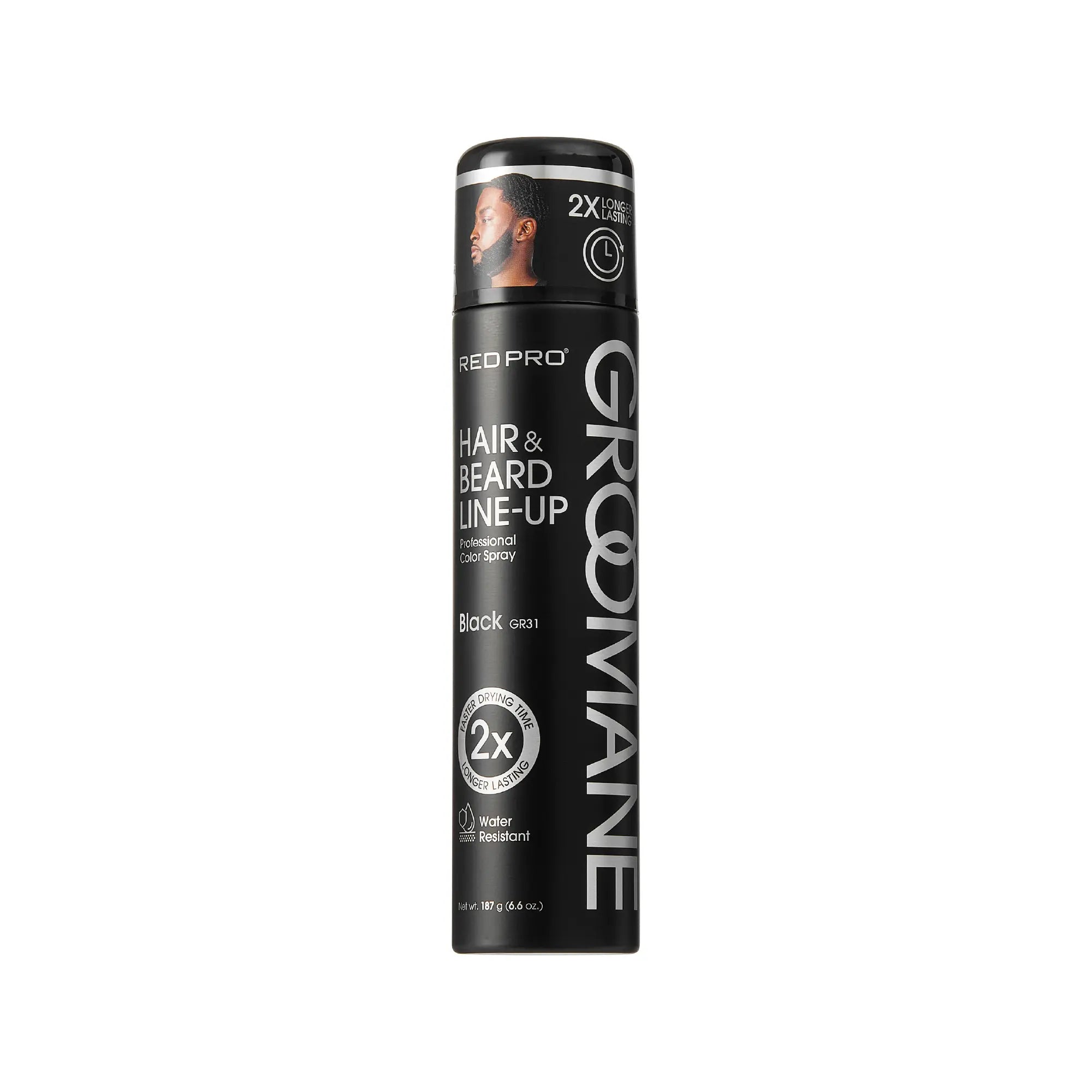 Red PRO Groomane Waterproof & Fade-Resistant Professional Temporary Color Spray For Hair, Beards & Lineup (6.6 oz.) official pack