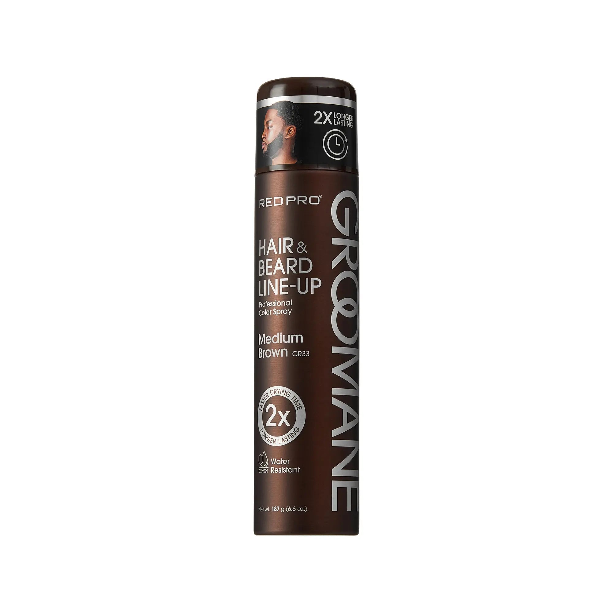 Red PRO Groomane Waterproof & Fade-Resistant Professional Temporary Color Spray For Hair, Beards & Lineup (6.6 oz.) official pack