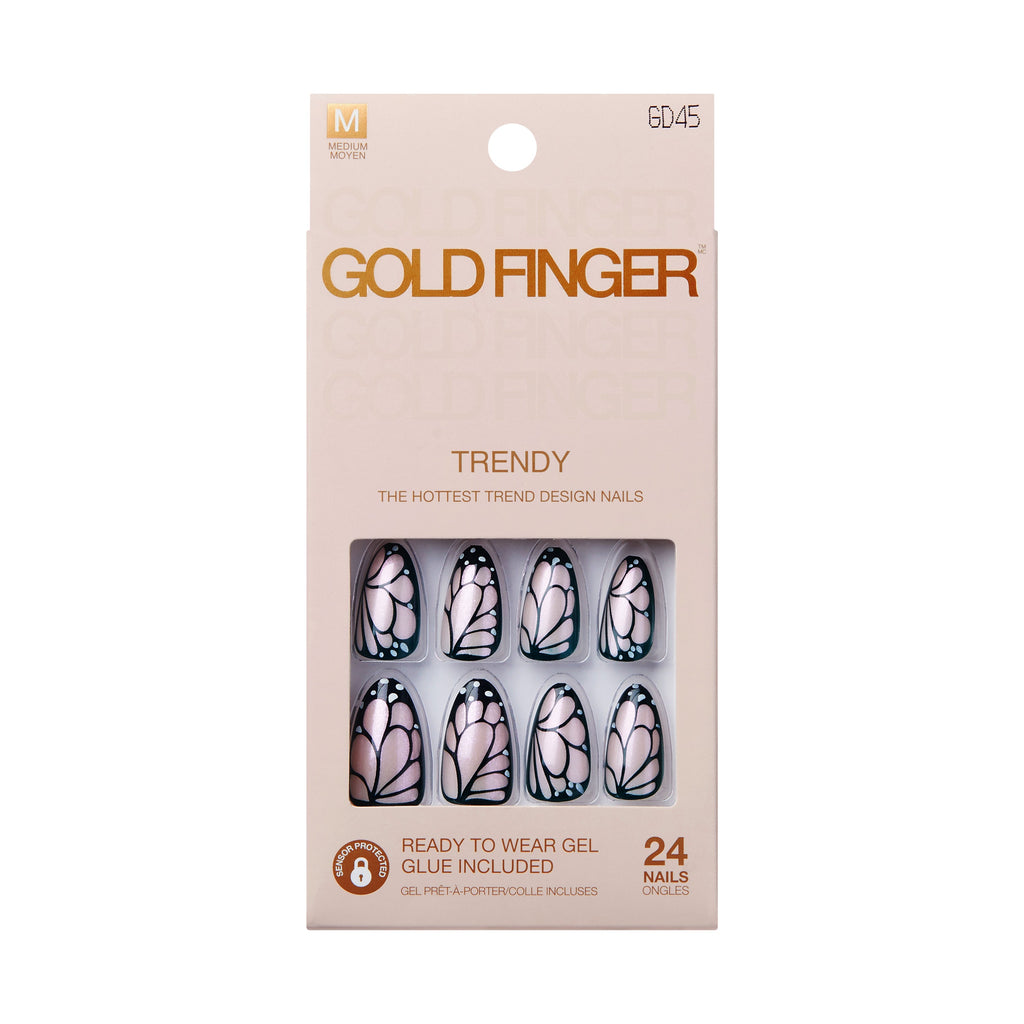 Gold Finger Trendy Press On Nails Kit with 24pcs Fashionable Fake Nails official pack