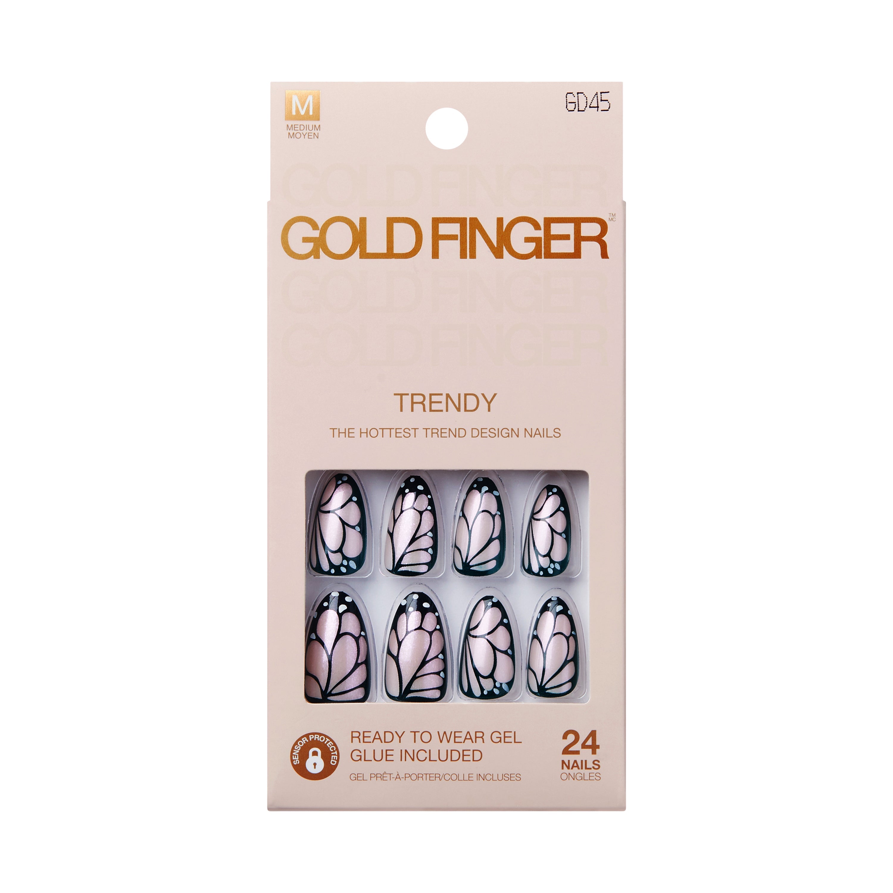 Gold Finger Trendy Press On Nails Kit with 24pcs Fashionable Fake Nails official pack