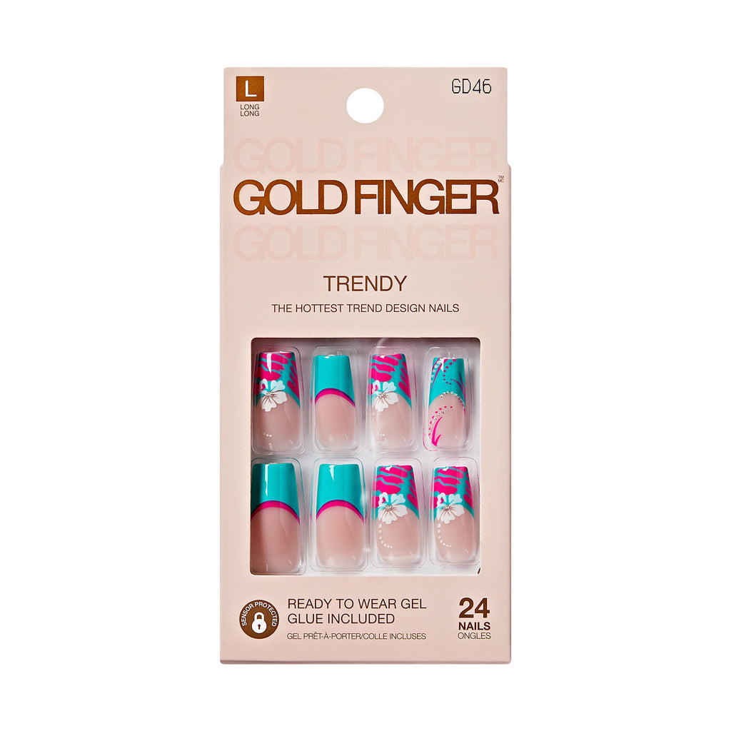Gold Finger Trendy Press On Nails Kit with 24pcs Fashionable Fake Nails official pack