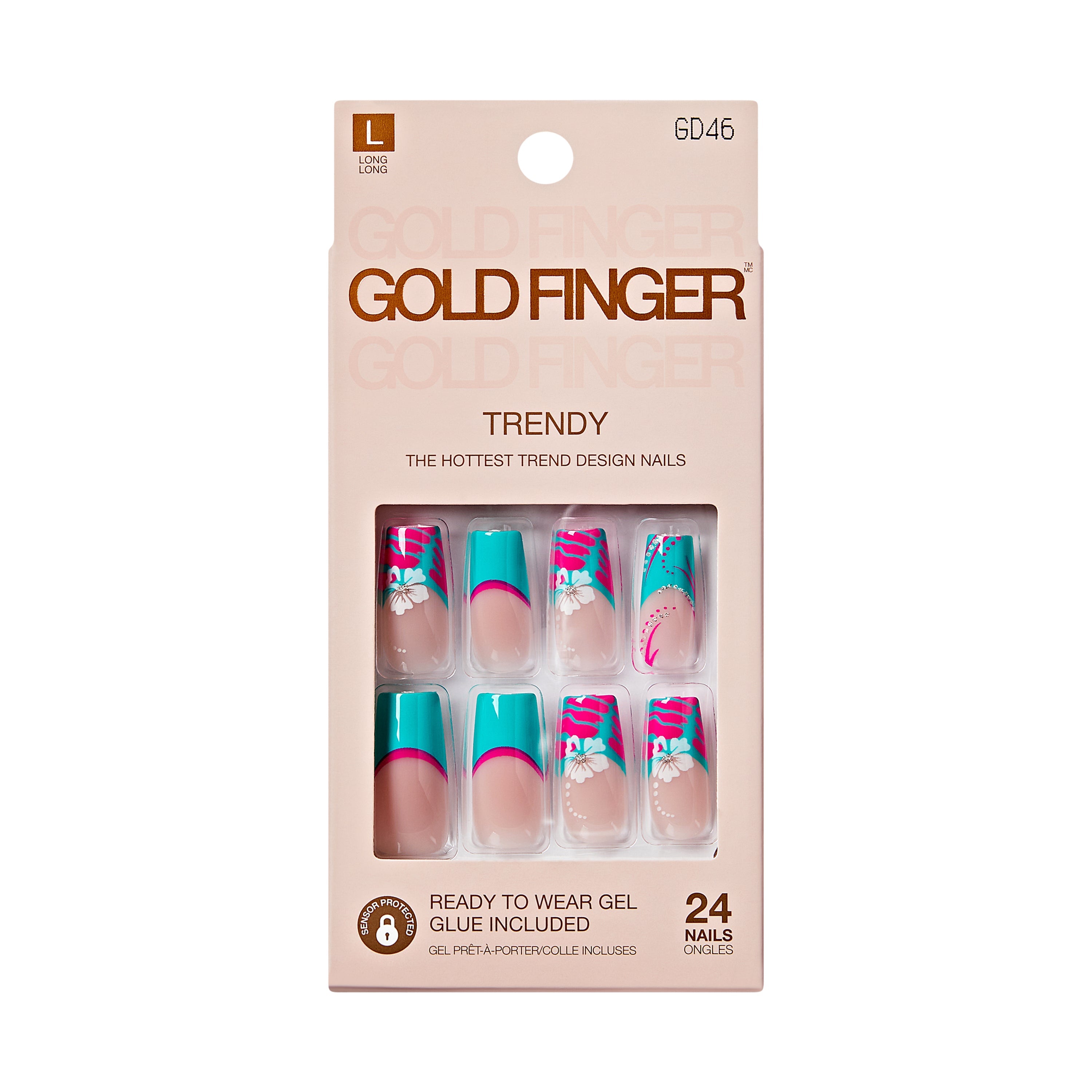 Gold Finger Trendy Press On Nails Kit with 24pcs Fashionable Fake Nails official pack