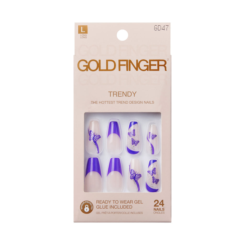 Gold Finger Trendy Press On Nails Kit with 24pcs Fashionable Fake Nails official pack