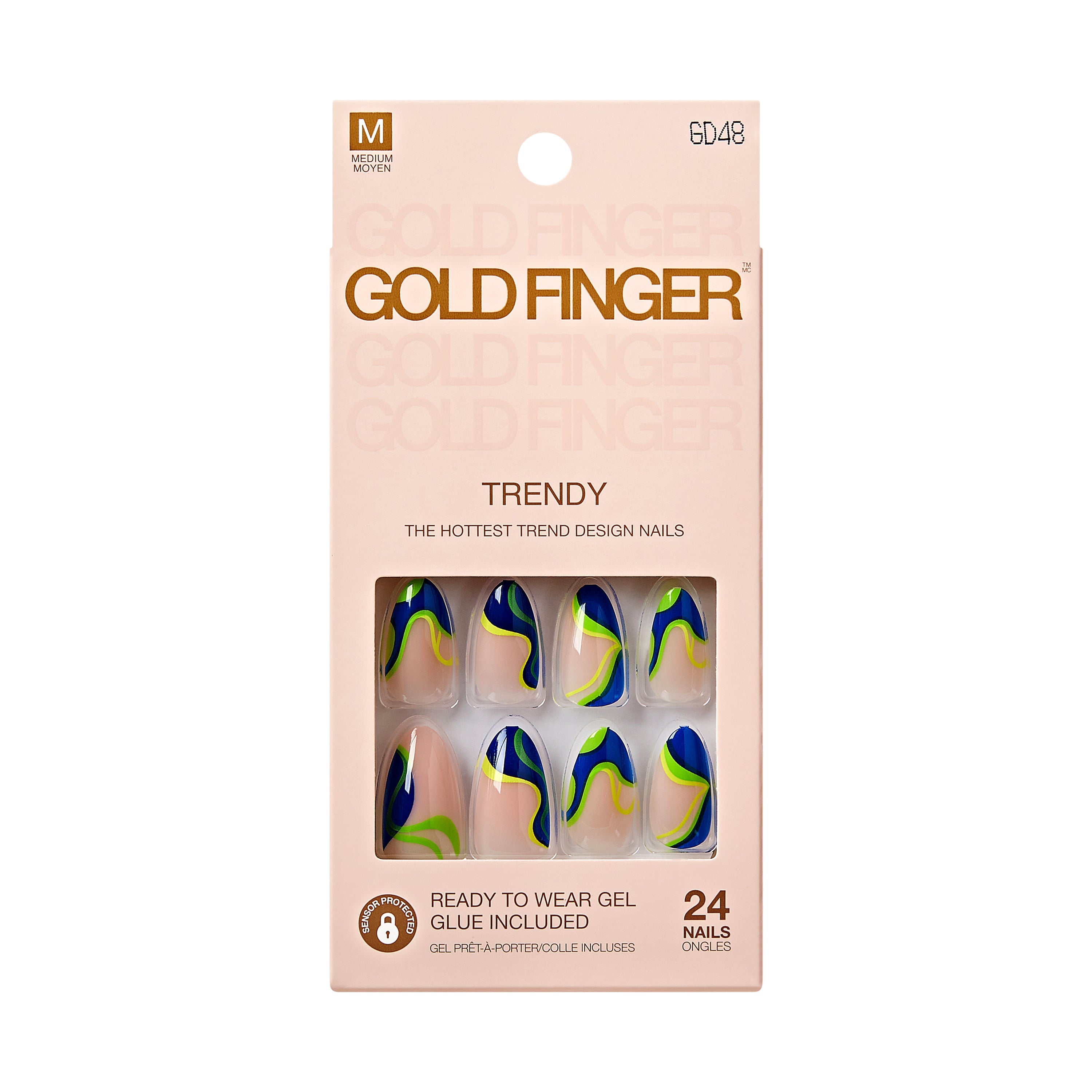Gold Finger Trendy Press On Nails Kit with 24pcs Fashionable Fake Nails official pack