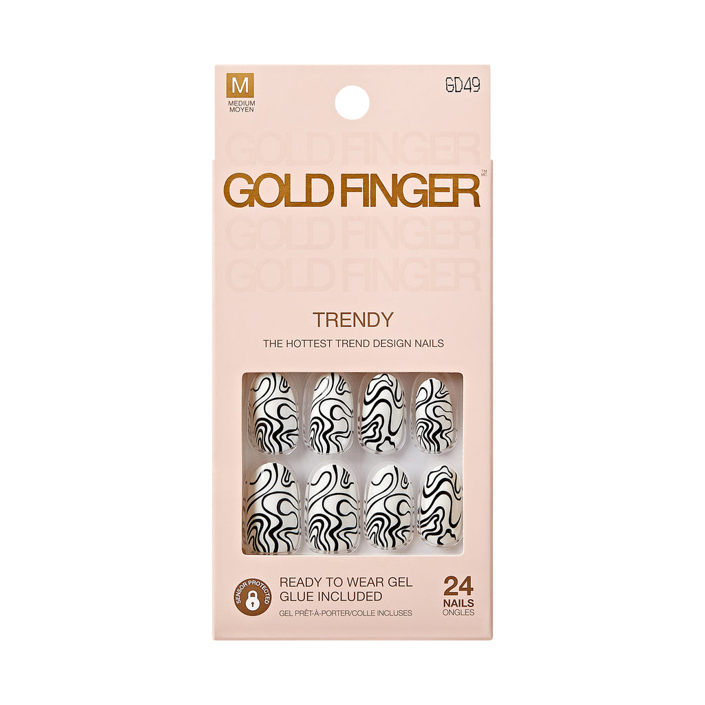 Gold Finger Trendy Press On Nails Kit with 24pcs Fashionable Fake Nails official pack
