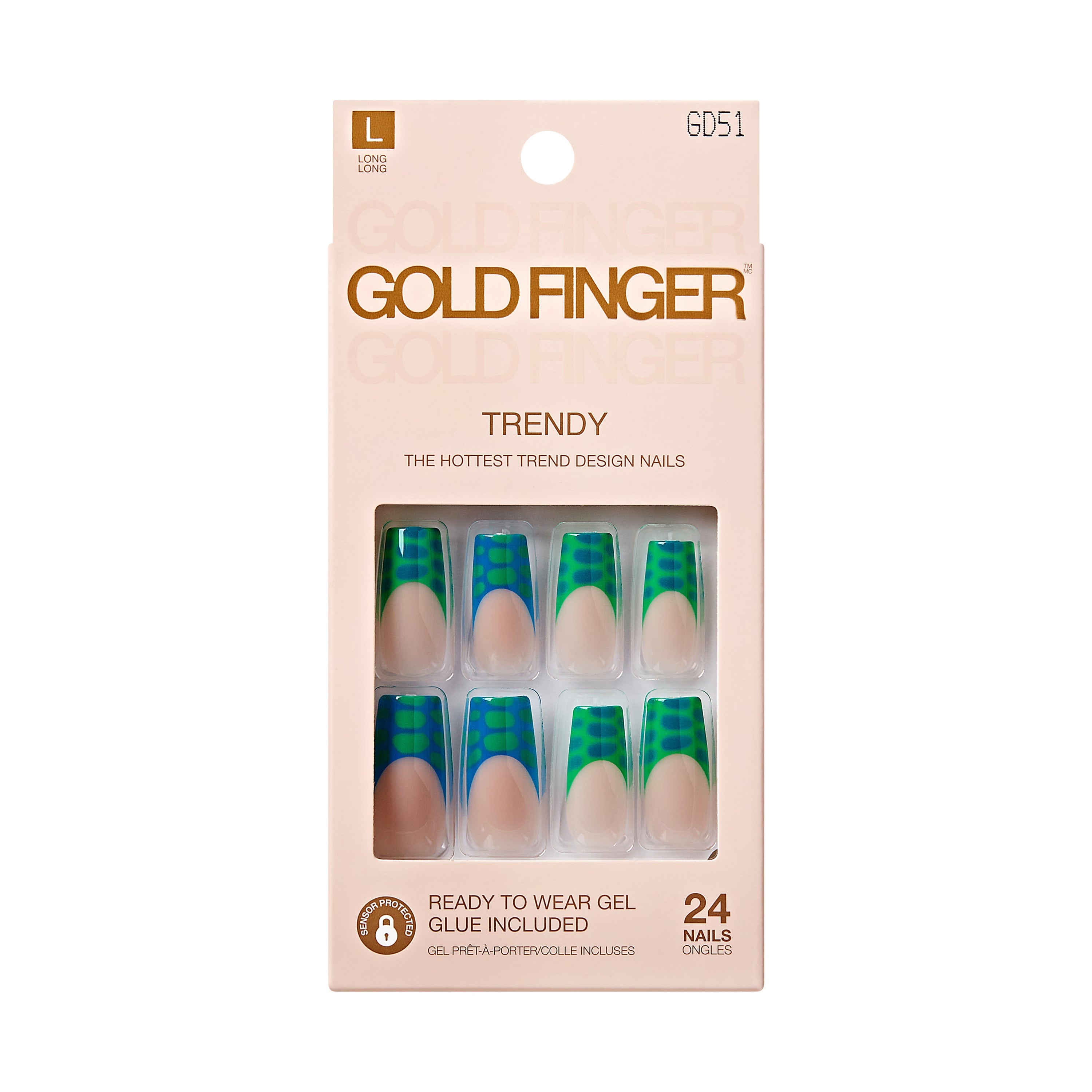 Gold Finger Trendy Press On Nails Kit with 24pcs Fashionable Fake Nails official pack