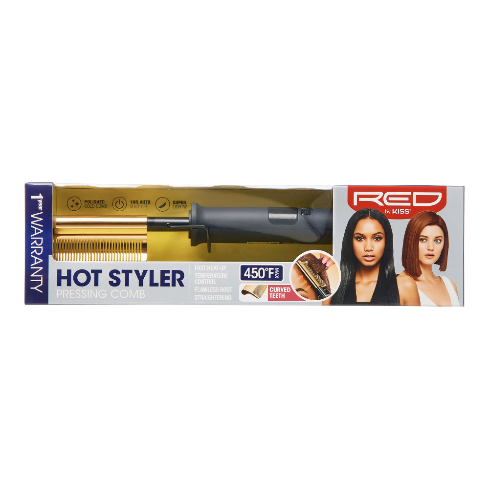 RED by KISS Hot Styler Pressing Comb - Curved Teeth official pack