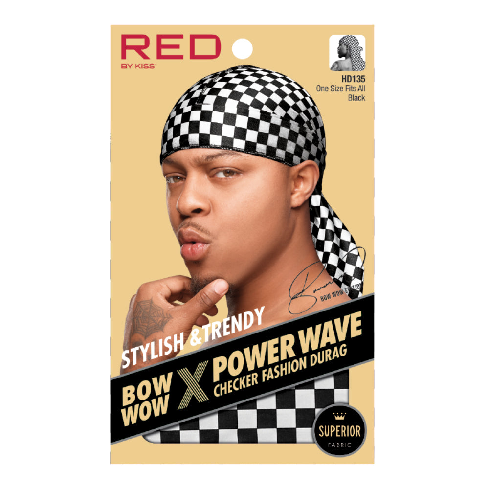 RED by KISS BOW WOW X Power Wave Checker Fashion Durag official pack