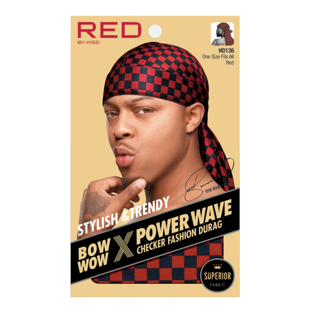 RED by KISS BOW WOW X Power Wave Checker Fashion Durag official pack