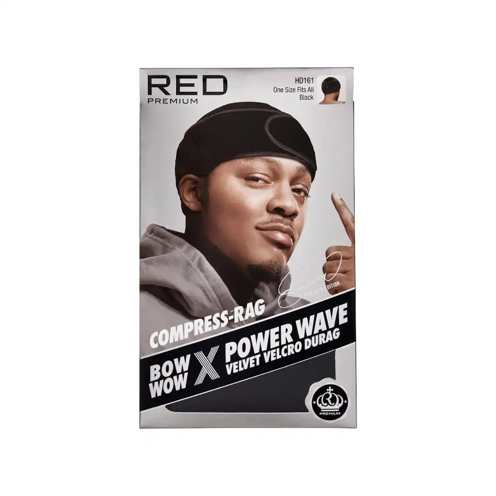 RED by KISS BOW WOW X Power Wave Pixie Durag - Velvet Hook and Loop Fastener Compression Rag official pack