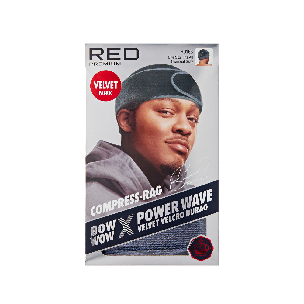 RED by KISS BOW WOW X Power Wave Pixie Durag - Velvet Hook and Loop Fastener Compression Rag official pack