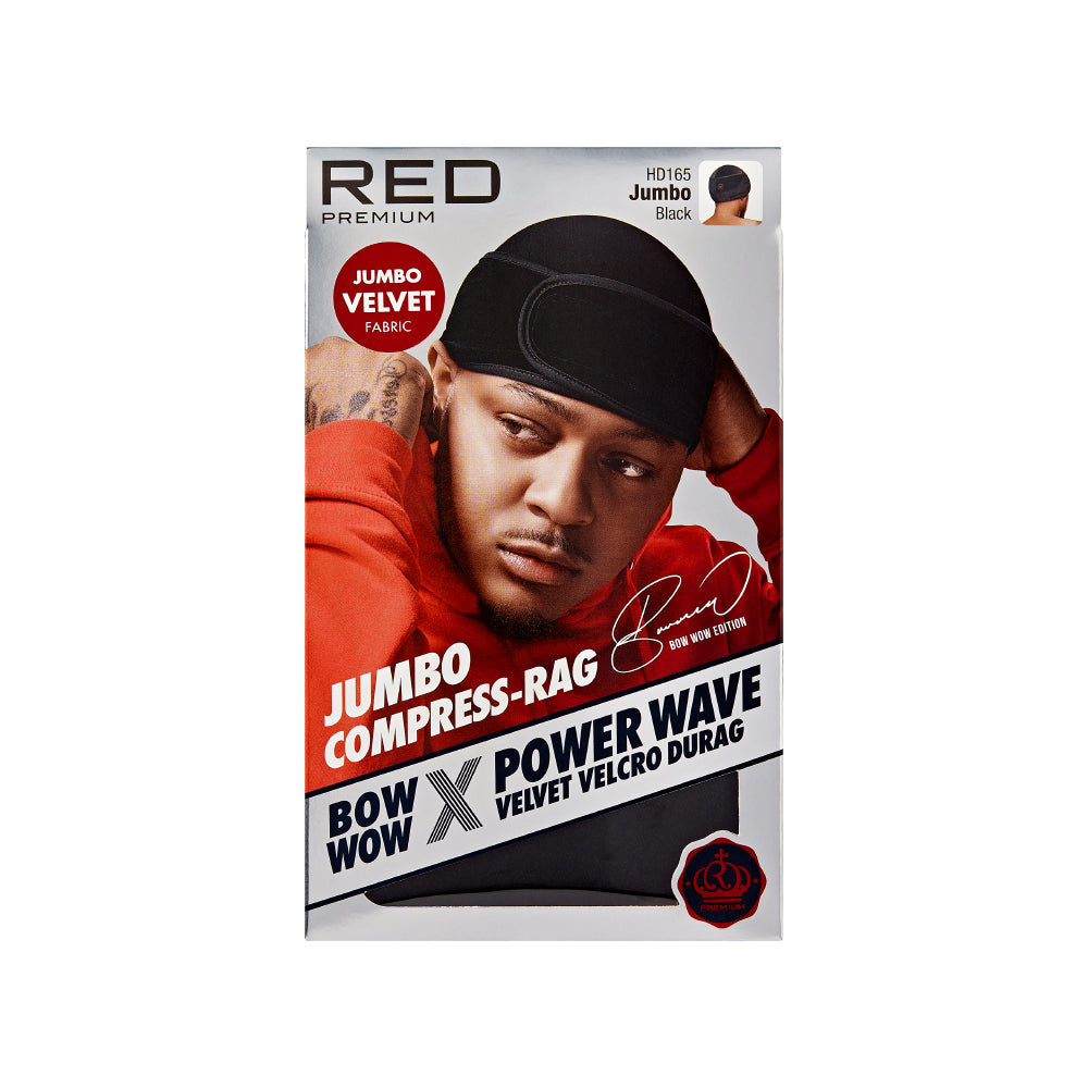 RED by KISS BOW WOW X Power Wave Pixie Durag - Velvet Hook and Loop Fastener Compression Rag official pack