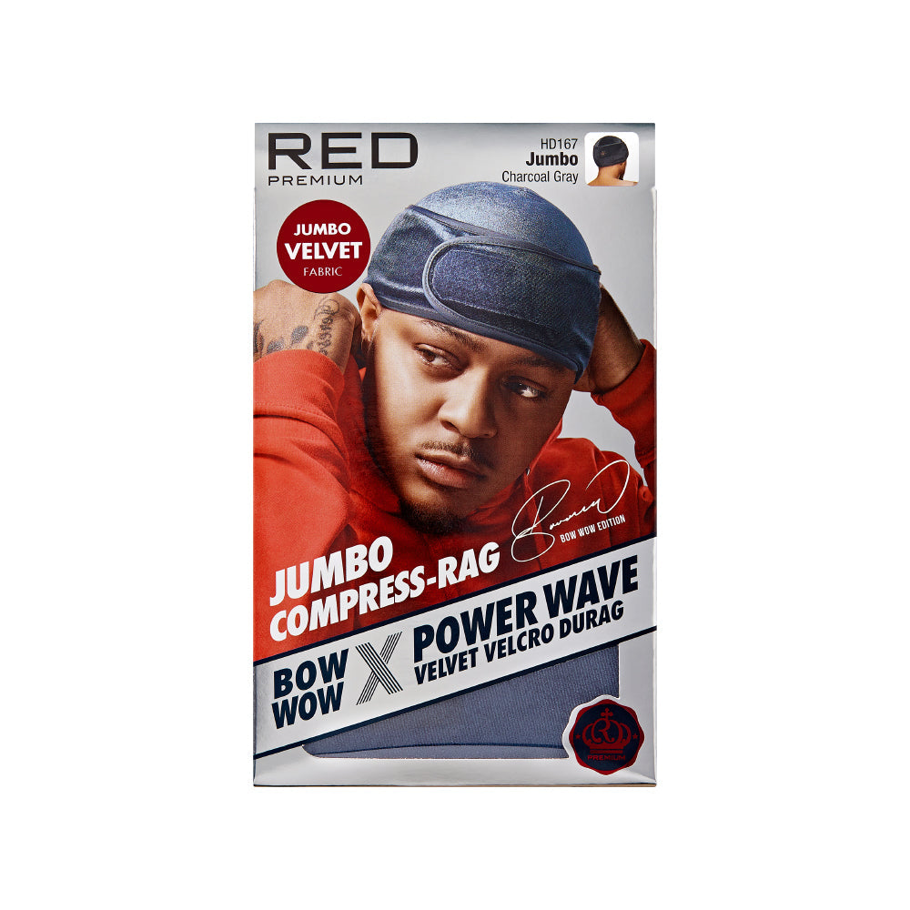 RED by KISS BOW WOW X Power Wave Pixie Durag - Velvet Hook and Loop Fastener Compression Rag official pack