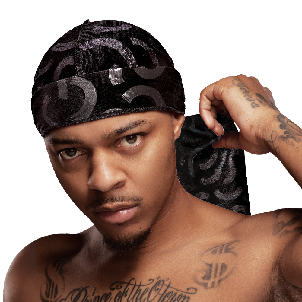 Red Premium BOW WOW X Power Wave Pattern Premium Velvet Durag - Geo / Black official pack