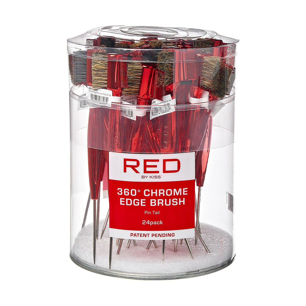 RED by KISS 4-in-1 Chrome Edge Brush ? Boar Bristles, Pin & Rat Tail Comb for Baby Hair & Edges ? 24 Pack official pack